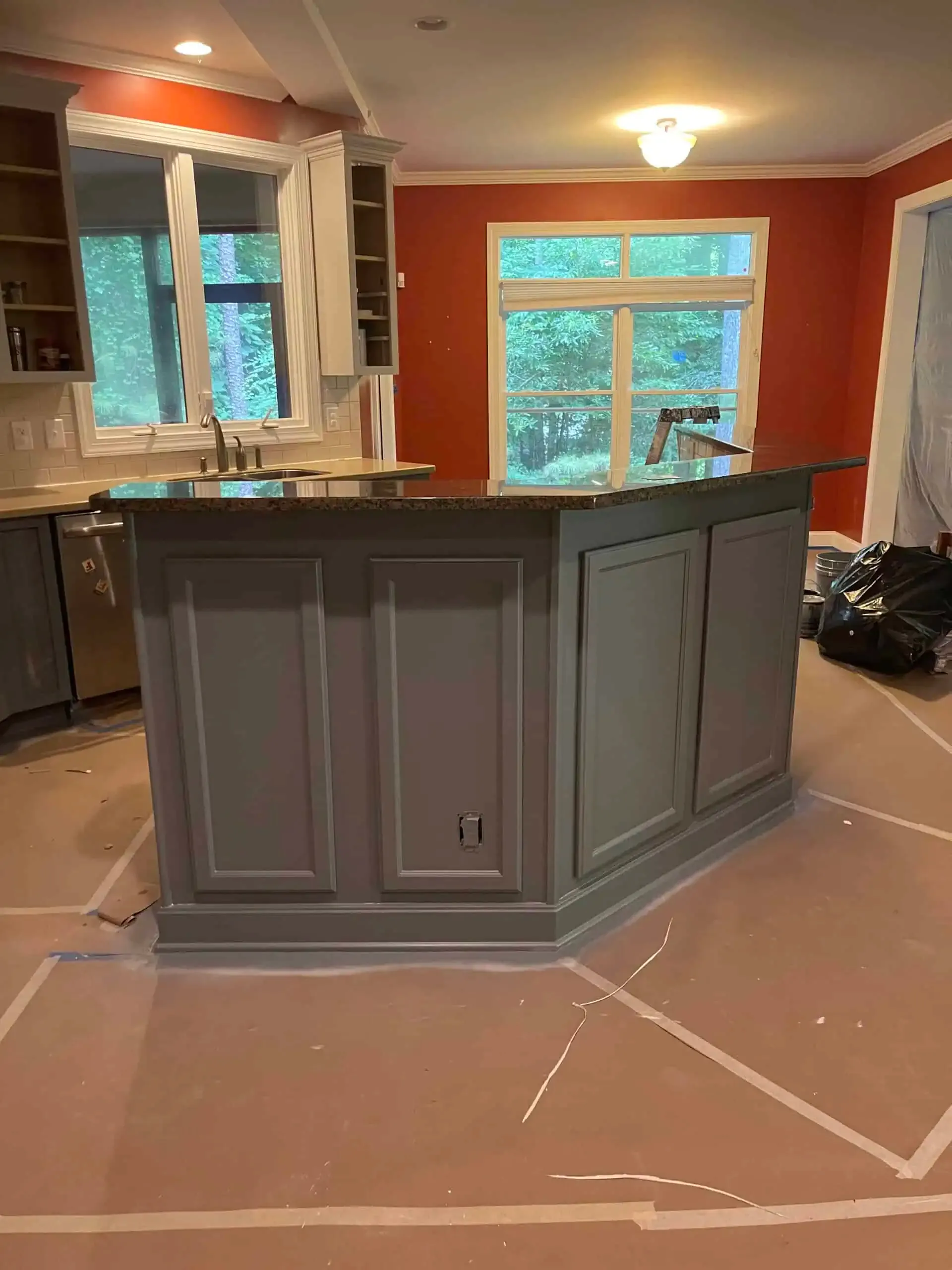 Bathroom vanity painted to match new hardware.